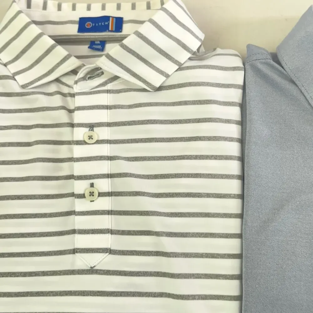 Stitch Vintage Lot Of 2 Polo Shirts Men’s M/L Gray Stripe Golf Stretch - Picture 6 of 16